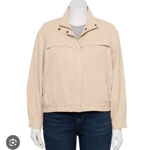 Cream Utility Jacket with Stand-Up Collar